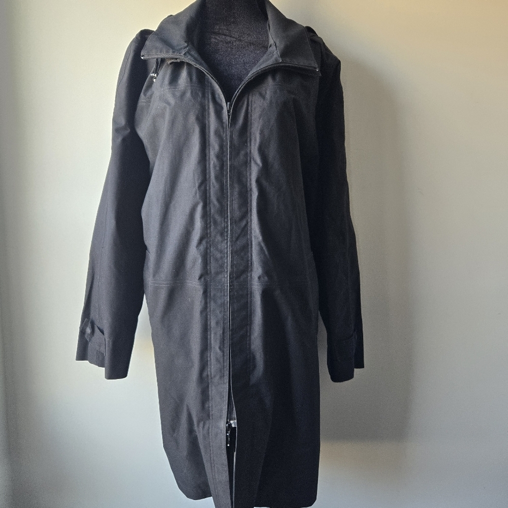 TravelSmith Trench Coat Vintage Dark Academia Women's XL Black Hooded
